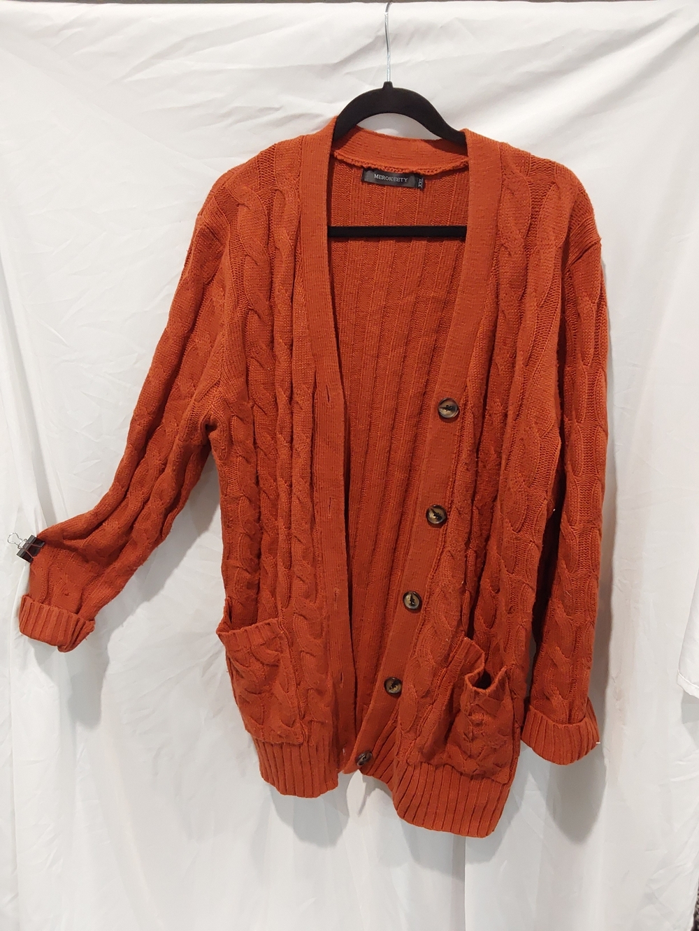 Cable-Knit Button Cardigan in Burnt Orange